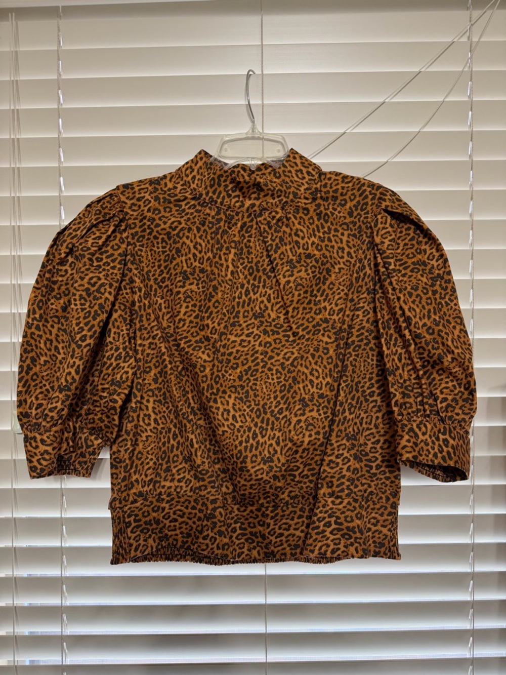 Leopard Print Puff Sleeve Mock Neck Top - Brown INC brand size L Macys